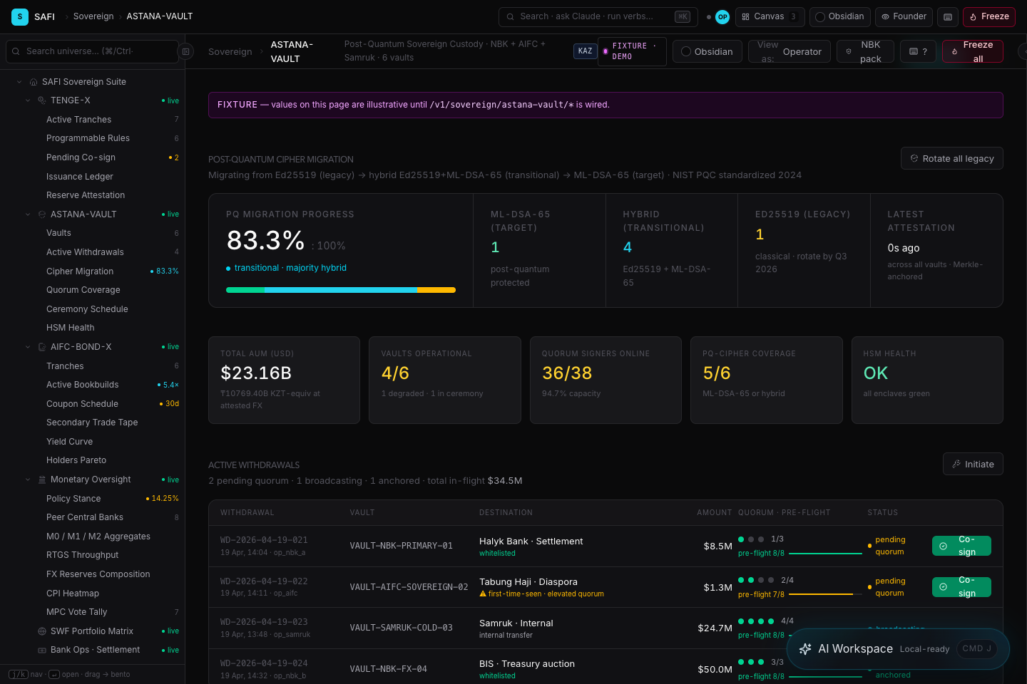 SAFI vault control screen