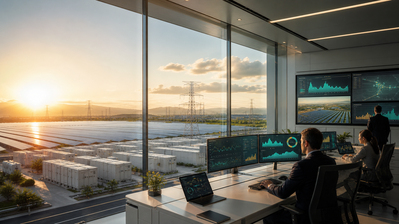 Cinematic solar grid ijarah infrastructure scene